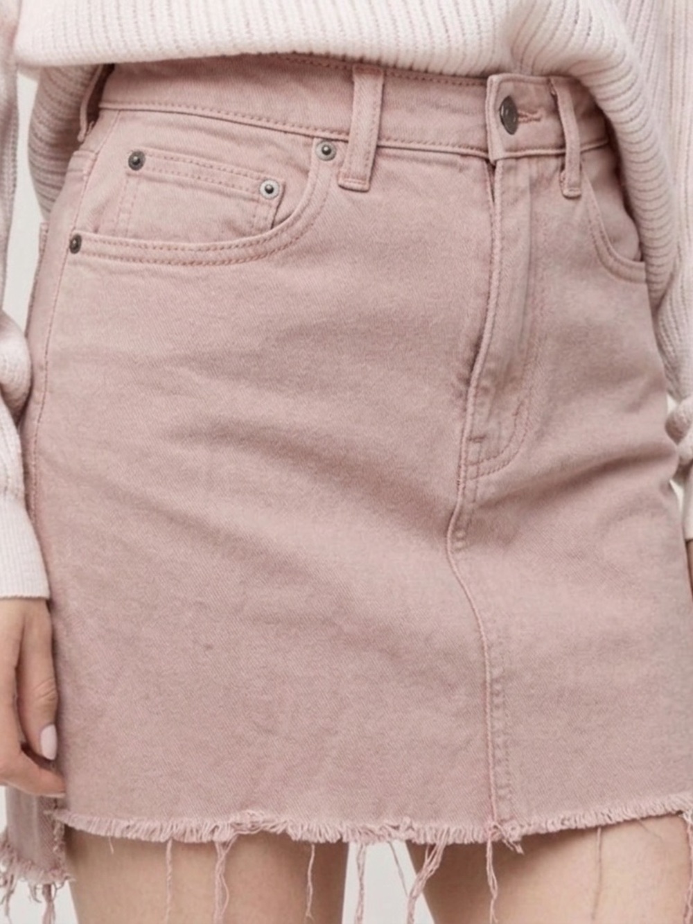 Wilfred Free Aritzia Dusty Pink Denim Mini Skirt Size 0 Preppy 90s Coquette Chic